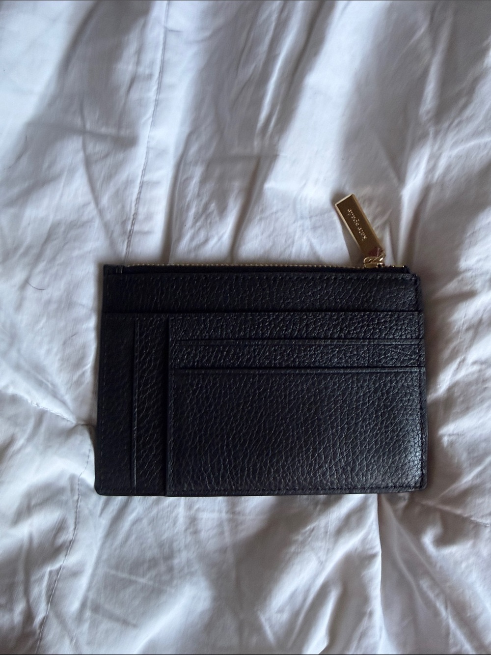 kate spade Black Pebbled Leather Card holder Wallet with Gold Spade Accent - Picture 2 of 3